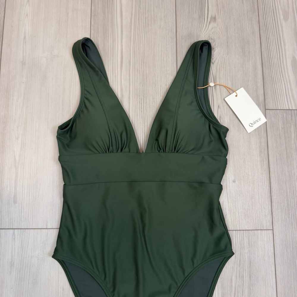 NWT Quince Italian Plunge One-Piece Swimsuit, Small, Green - Picture 2 of 10